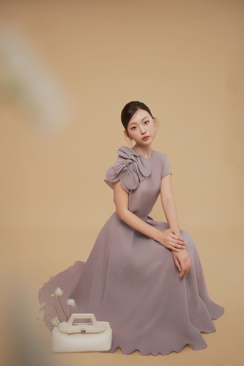 Sixdo Purple Taro Organza Flared Skirt